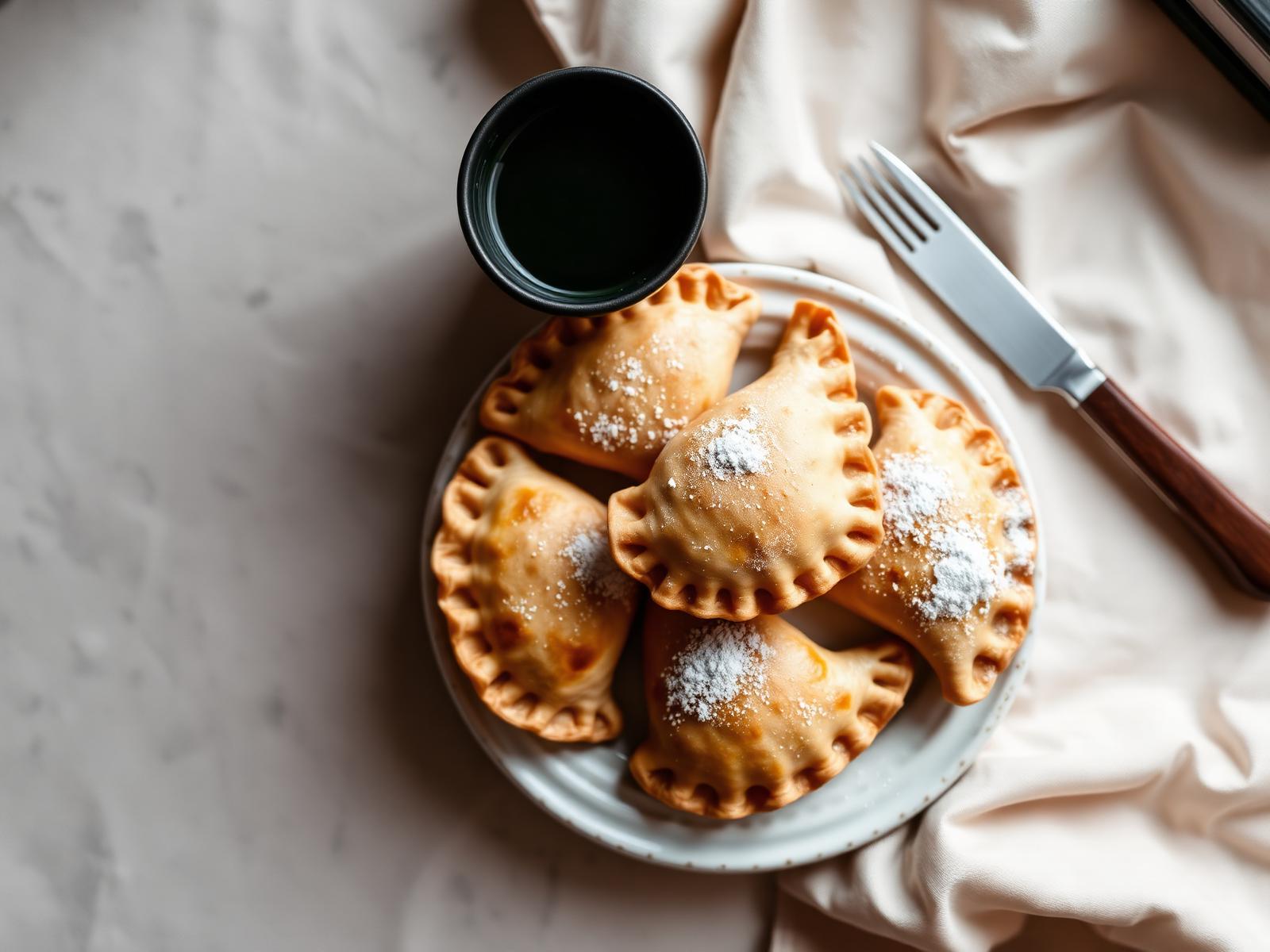 Empanadas artesanais douradas, prontas para servir